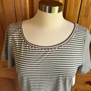 TALBOTS -- Pima Cotton Pom Pom Trim Tee -- NEW with Tag
